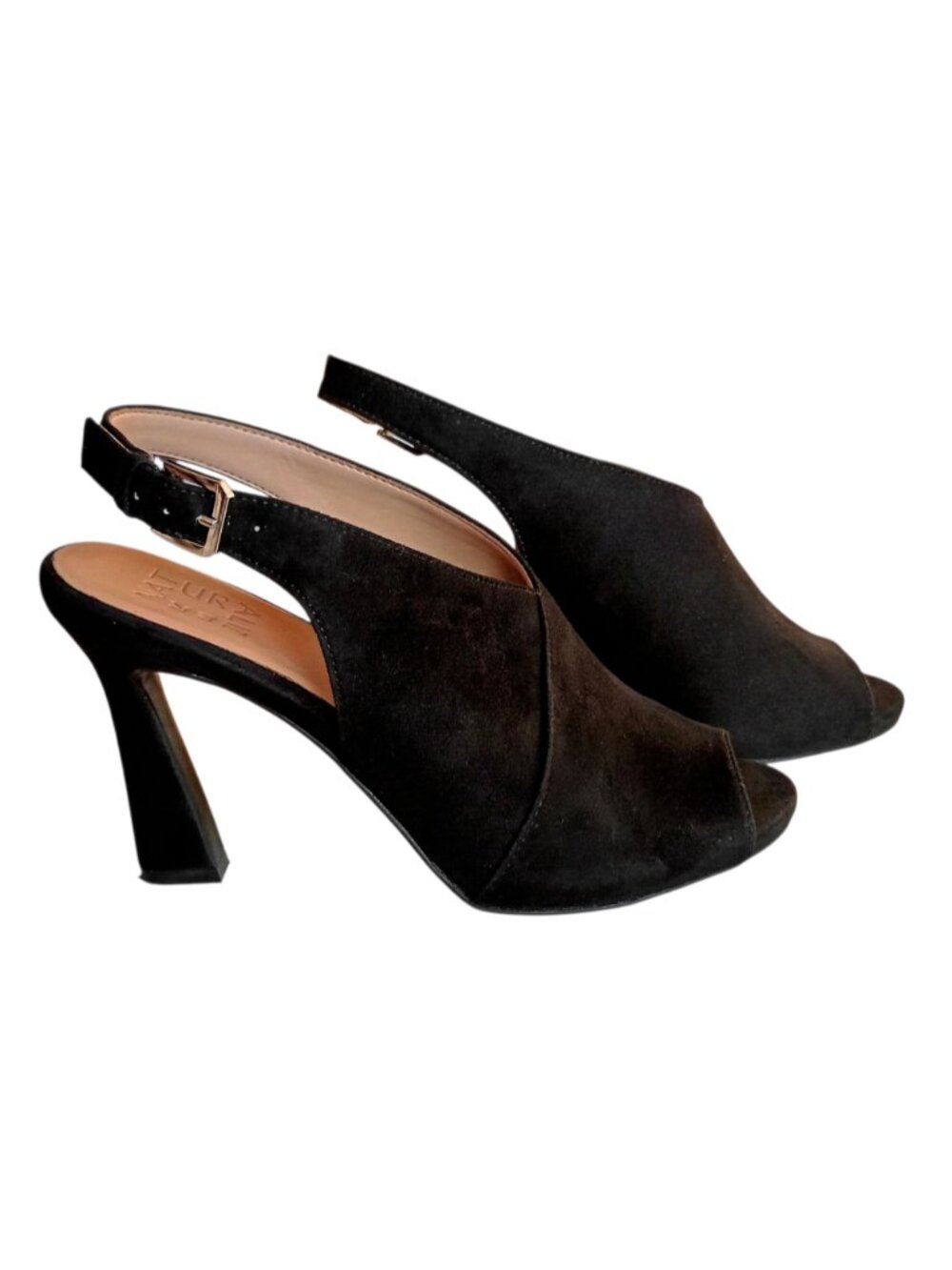 NATURALIZER Women's Harvel Slingback Peep-Toe Pump Black Faux Suede Sz 7M